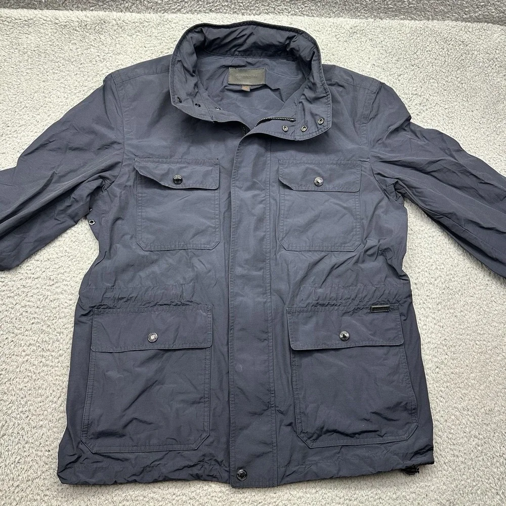 Coach F85329 Mens Large Navy Blue‎ Field Jacket Full Zip Coat w/ Stowable Hood
